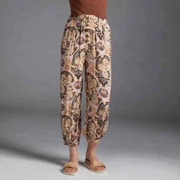 ANTHROPOLOGIE Odette Printed Joggers Paisley Boho Pant Size Small Pull On - Picture 1 of 11